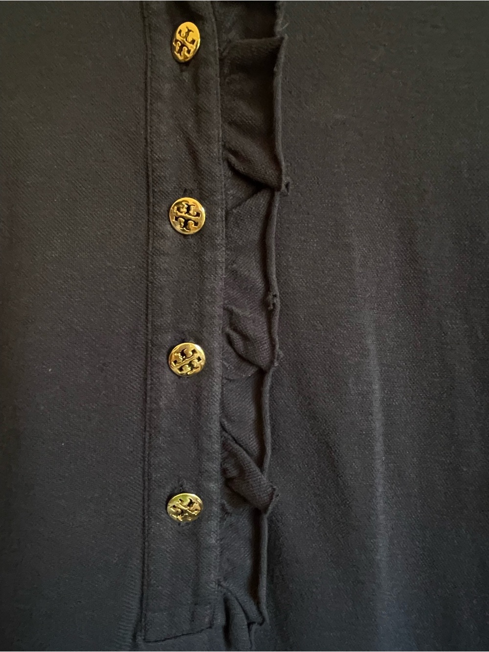 TORY BURCH LIDIA POLO SHIRT Navy Short-Sleeve Ruffle-Placket Polo XL - Picture 4 of 10